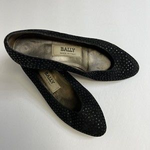 Vintage Bally Polka Dot Pumps Womens Size 7 EU 37.5 Black Suede Italy Kitten